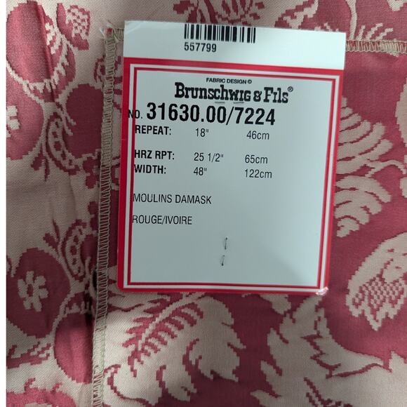 Vintage Brunschwig & Fils Moulins Damask Rouge Ivoire Remnant Fabric 27 x 24 in - Picture 3 of 4